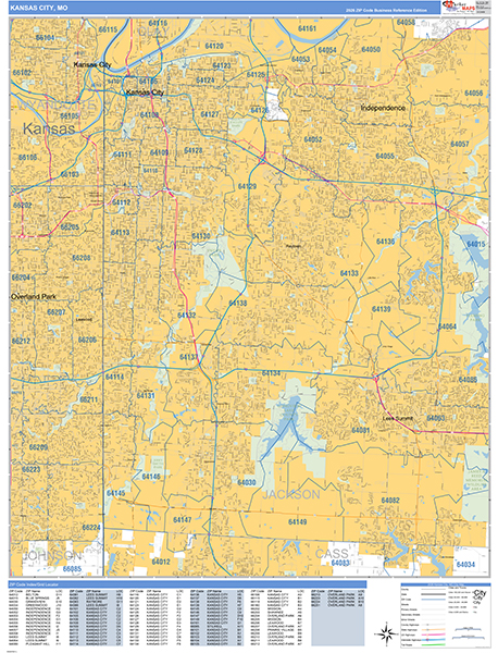 Kansas City Zip Code Wall Map